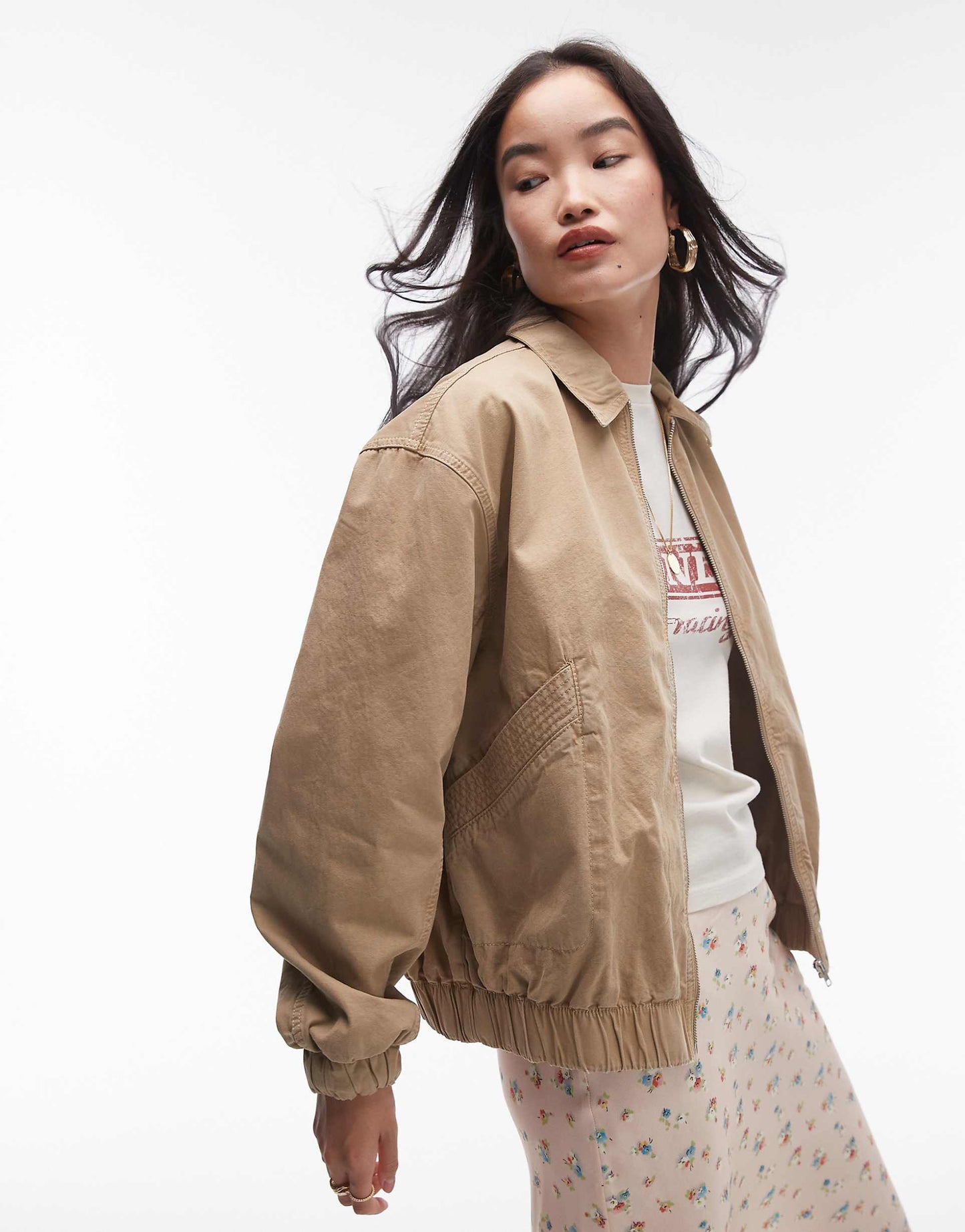 Oversized Cotton Collar Bomber Jacket