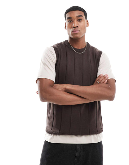 Ribbed Crew Neck Knitted Vest