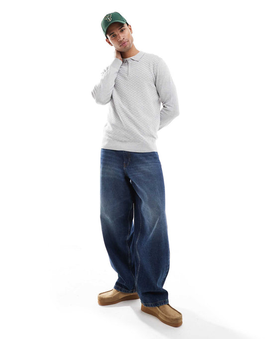 Textured 1/4 Zip Knitted Polo