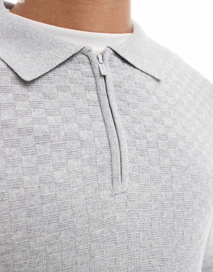 Textured 1/4 Zip Knitted Polo
