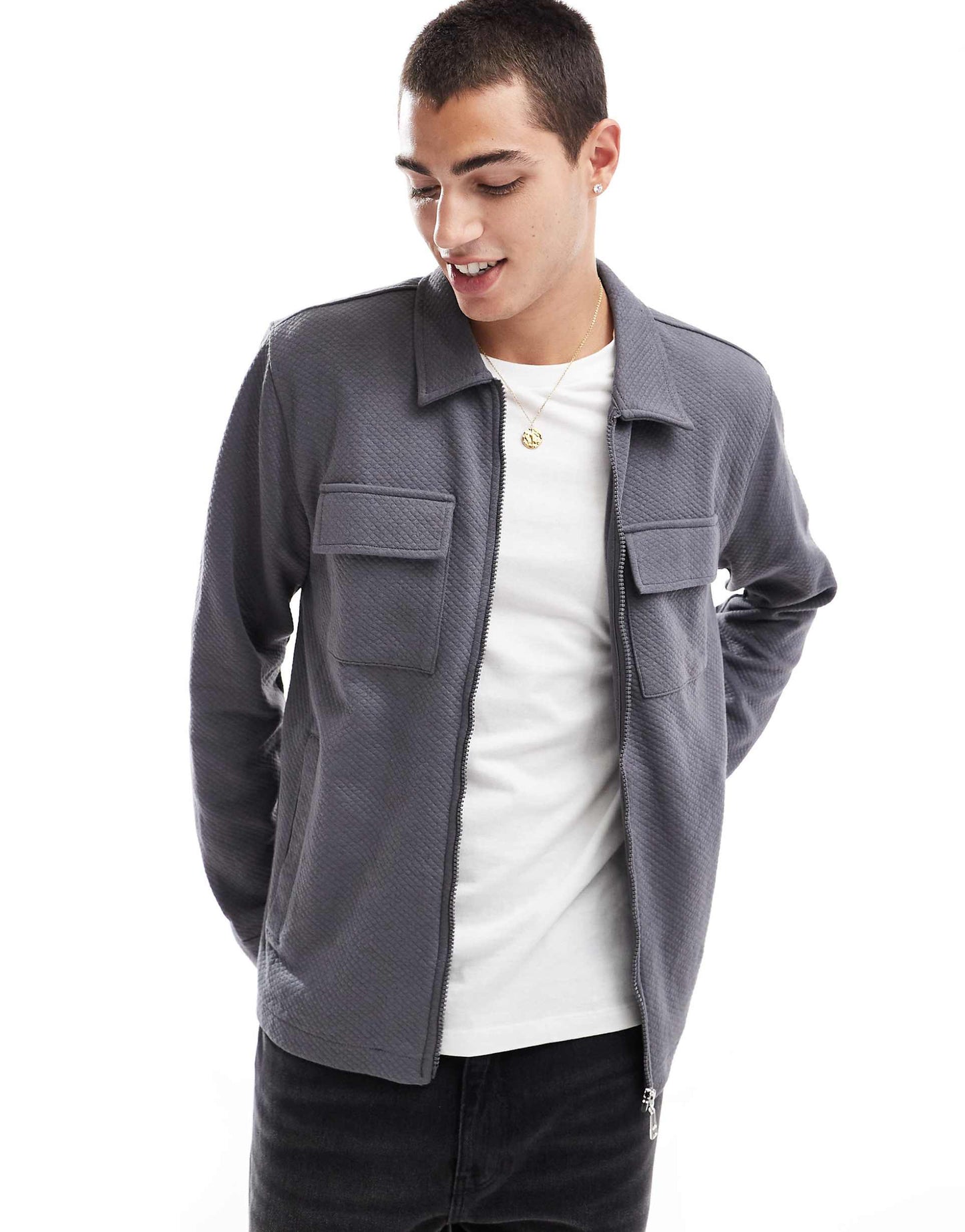Full Zip Textured Overshirt