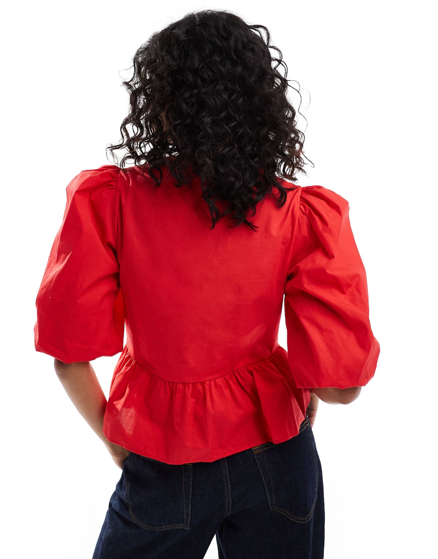 Cotton Poplin Peplum Tie Shirt