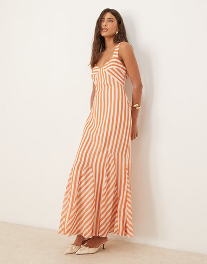 Spliced Stripe Cami Maxi Dress With Godets