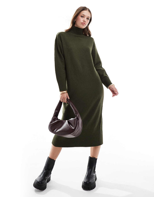Knitted Stand Neck Midi Dress