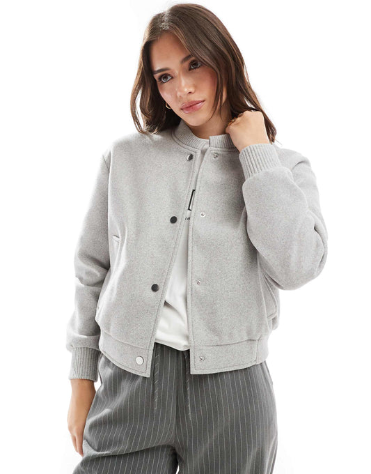Knitted Cropped Bomber Jacket