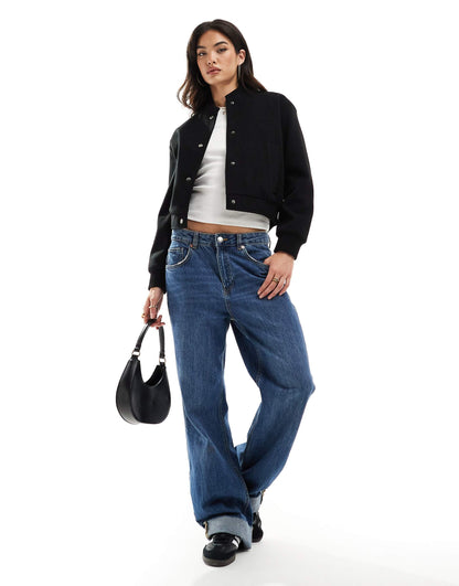 Knitted Cropped Bomber Jacket