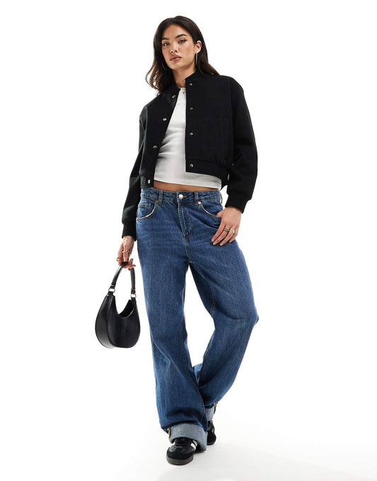 Knitted Cropped Bomber Jacket