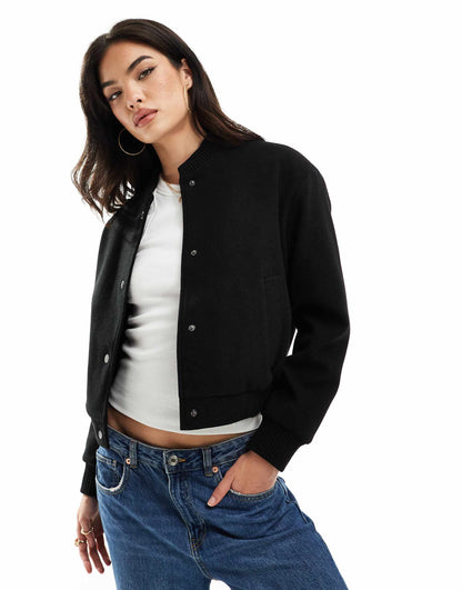 Knitted Cropped Bomber Jacket