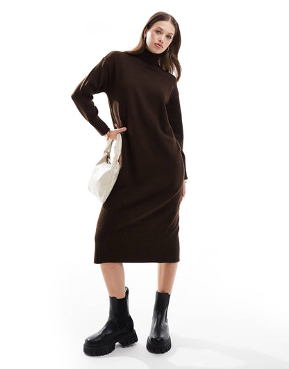 Knitted Stand Neck Midi Dress