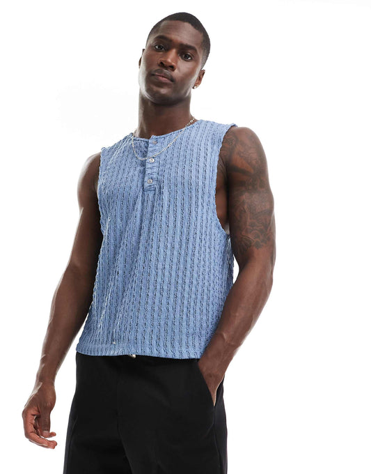 Textured T-Shirt With Button Neck