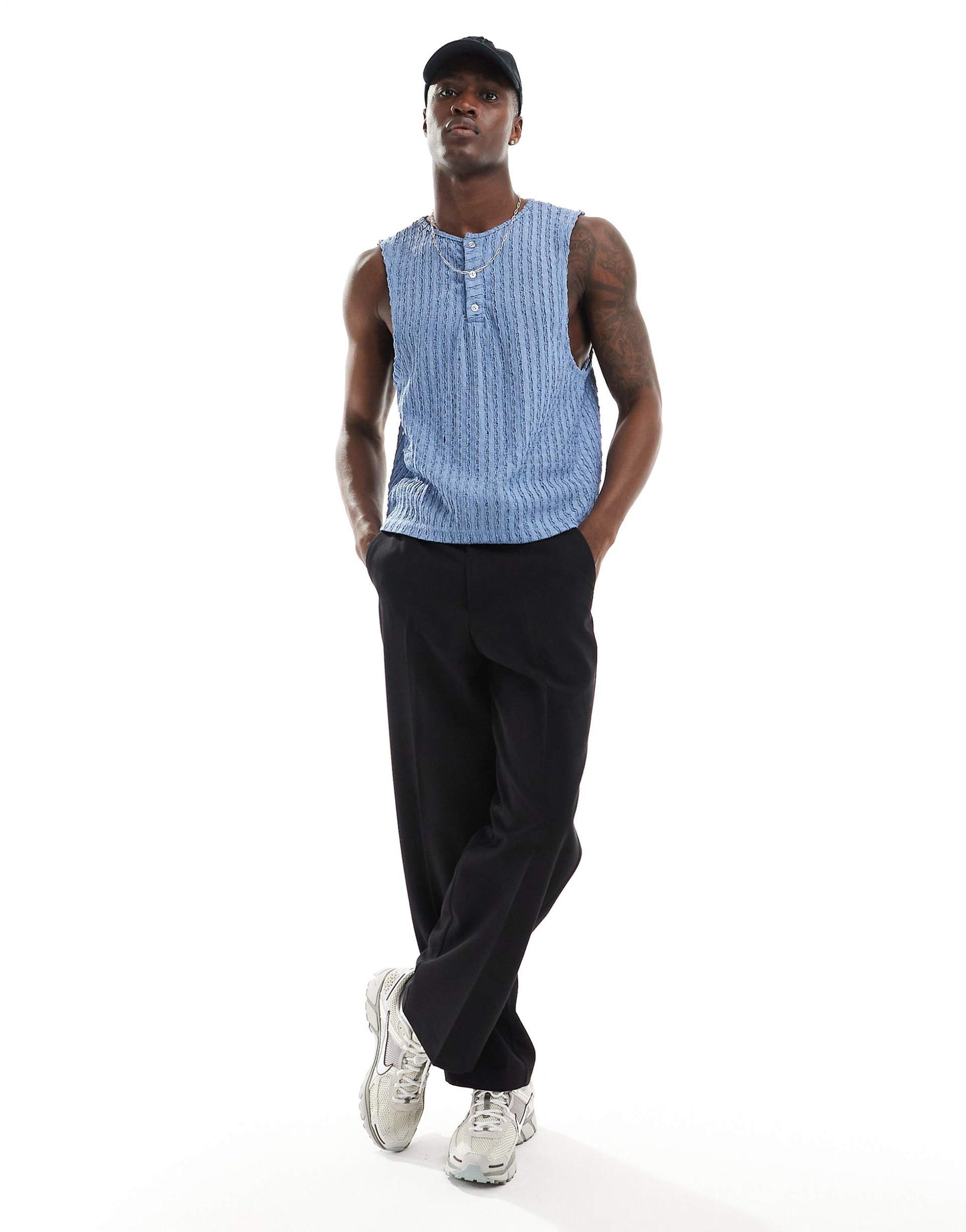 Textured T-Shirt With Button Neck