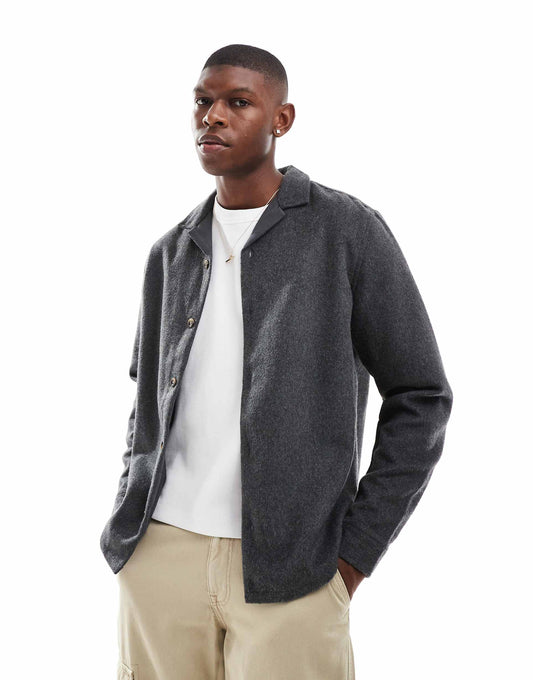 Wool Look Overshirt With Revere Collar
