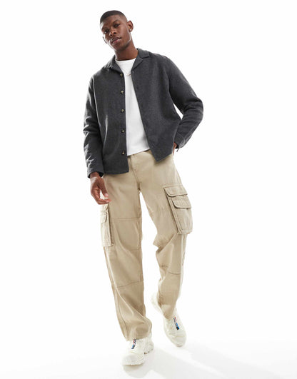 Wool Look Overshirt With Revere Collar