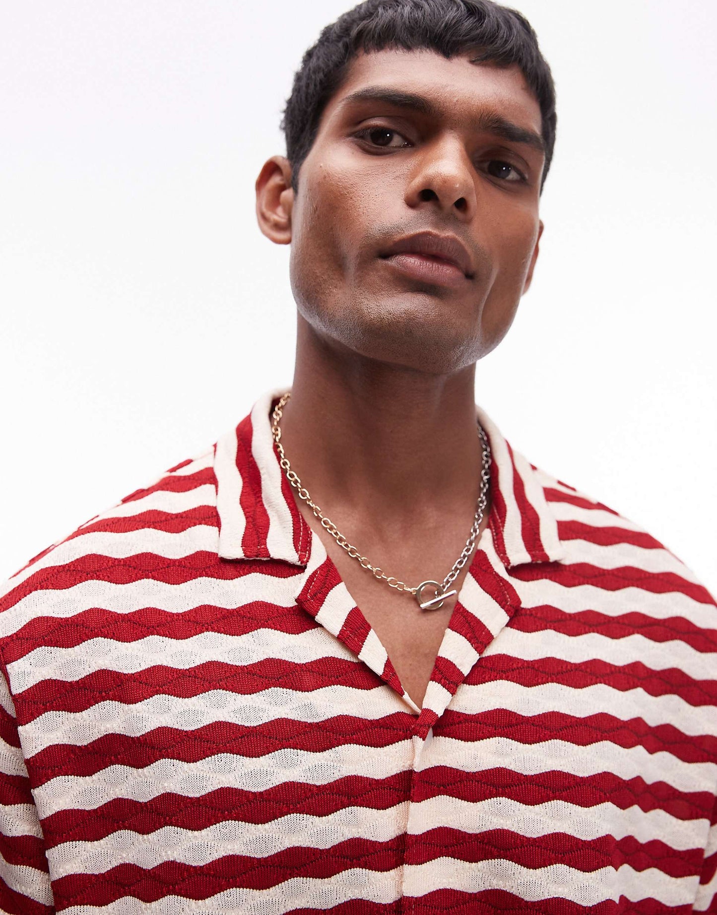 Short Sleeve Stripe Crochet Holiday Shirt