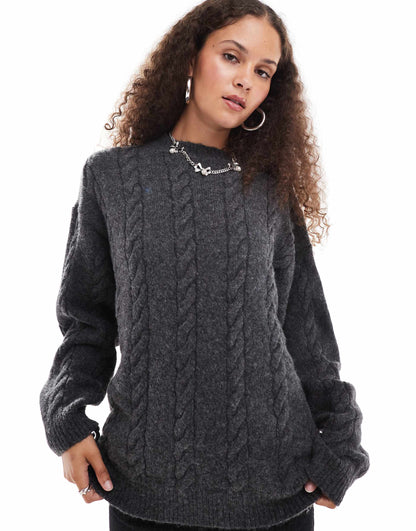 Oversized Crew Neck Cable Knit Jumper