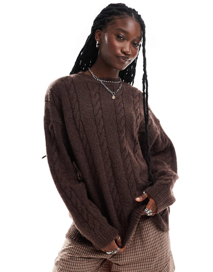 Oversized Crew Neck Cable Knit Jumper