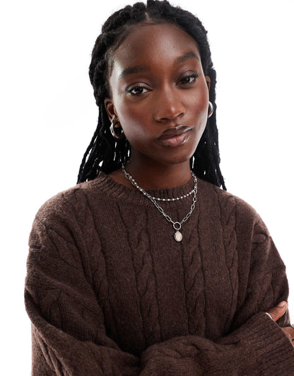 Oversized Crew Neck Cable Knit Jumper