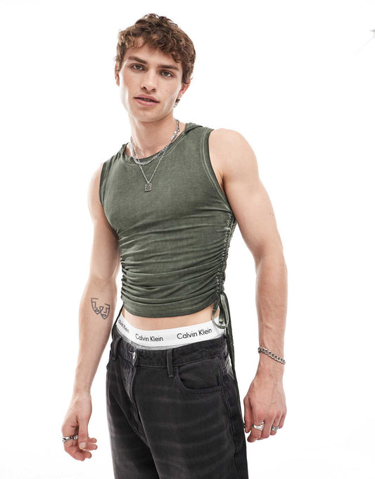 Hooded Muscle Vest Top With Tie Detail