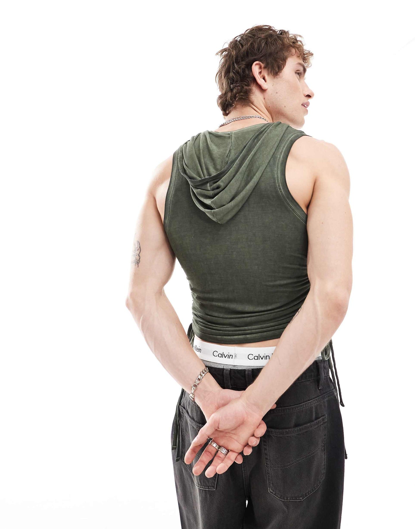 Hooded Muscle Vest Top With Tie Detail