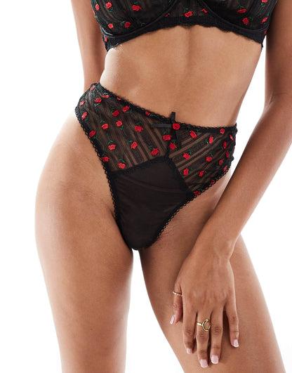 Elodie Rosebud Embroidery High-Waisted Thong