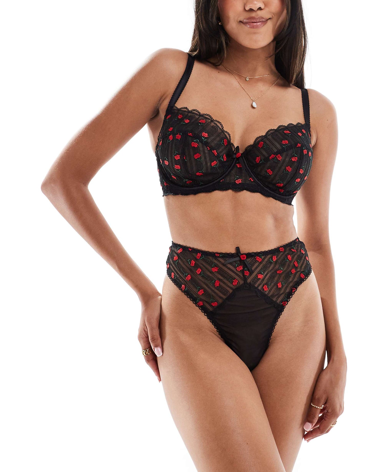 Elodie Rosebud Embroidery High-Waisted Thong