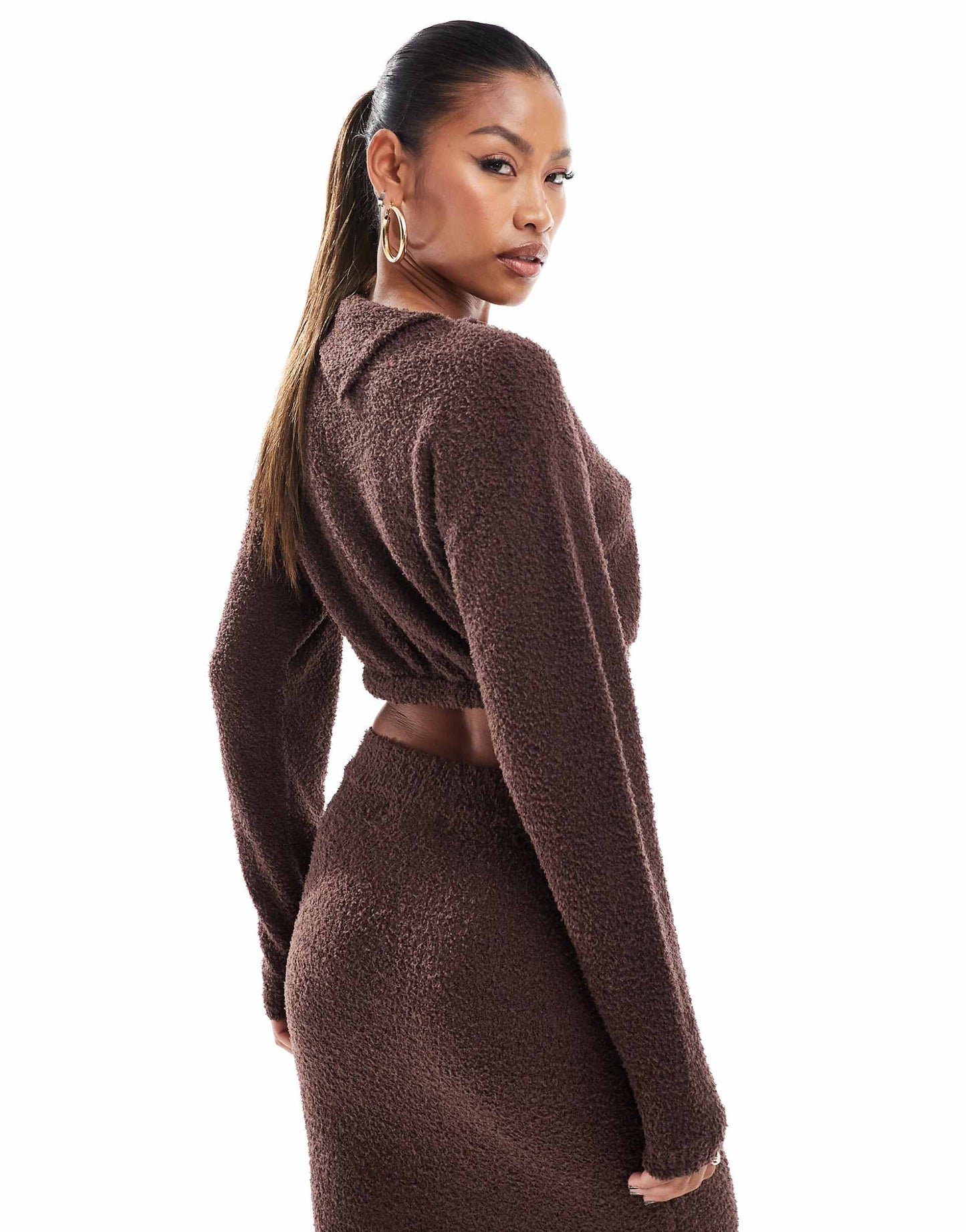 Boucle Slash Neck Cropped Jumper Co-Ord