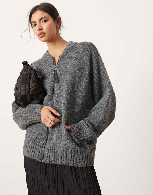 Compact Knit Zip Through Jumper