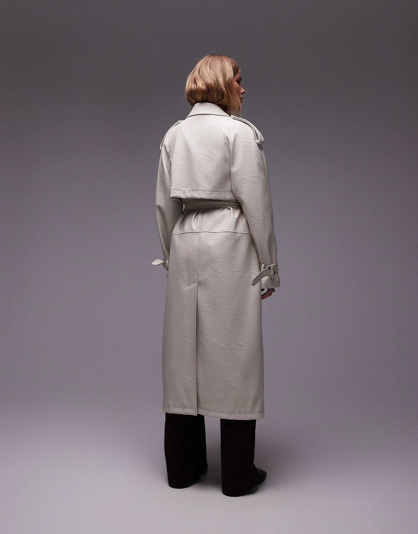 Textured Faux Leather Trench Coat