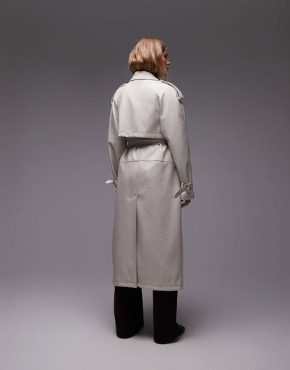Textured Faux Leather Trench Coat