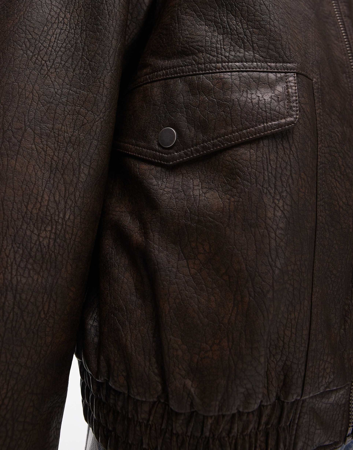 Textured Faux Leather Oversized Collar Bomber Jacket