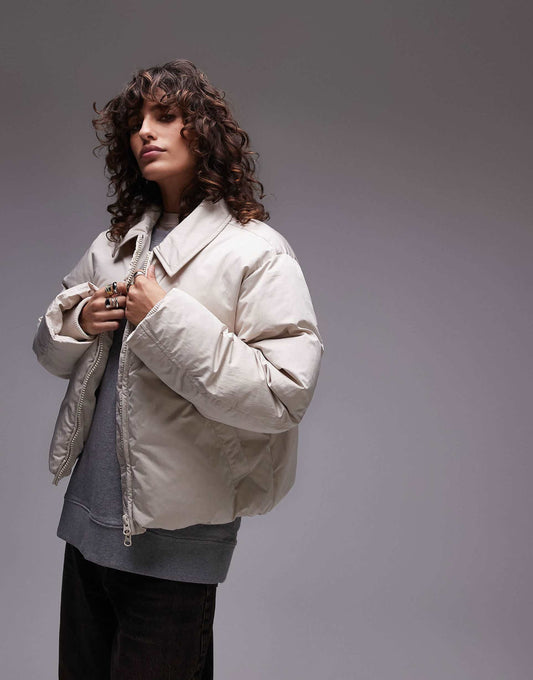 Collar Cropped Puffer Jacket