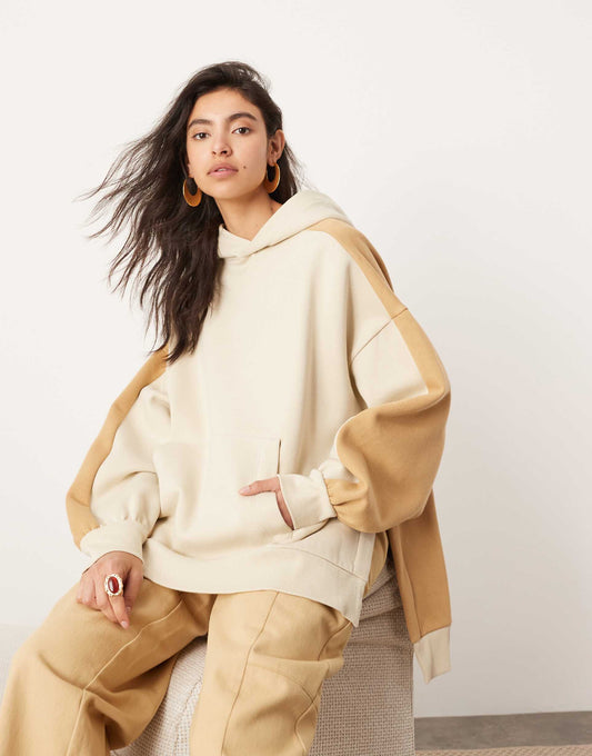 Oversized Split Hem Colourblock Hoodie