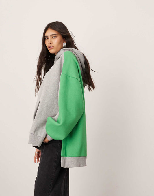 Oversized Split Hem Colourblock Hoodie