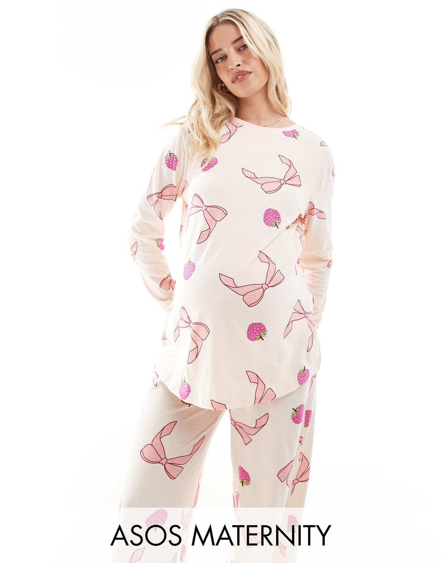 Maternity Bow And Fruit Long Sleeve Top & Trouser Pyjama Set