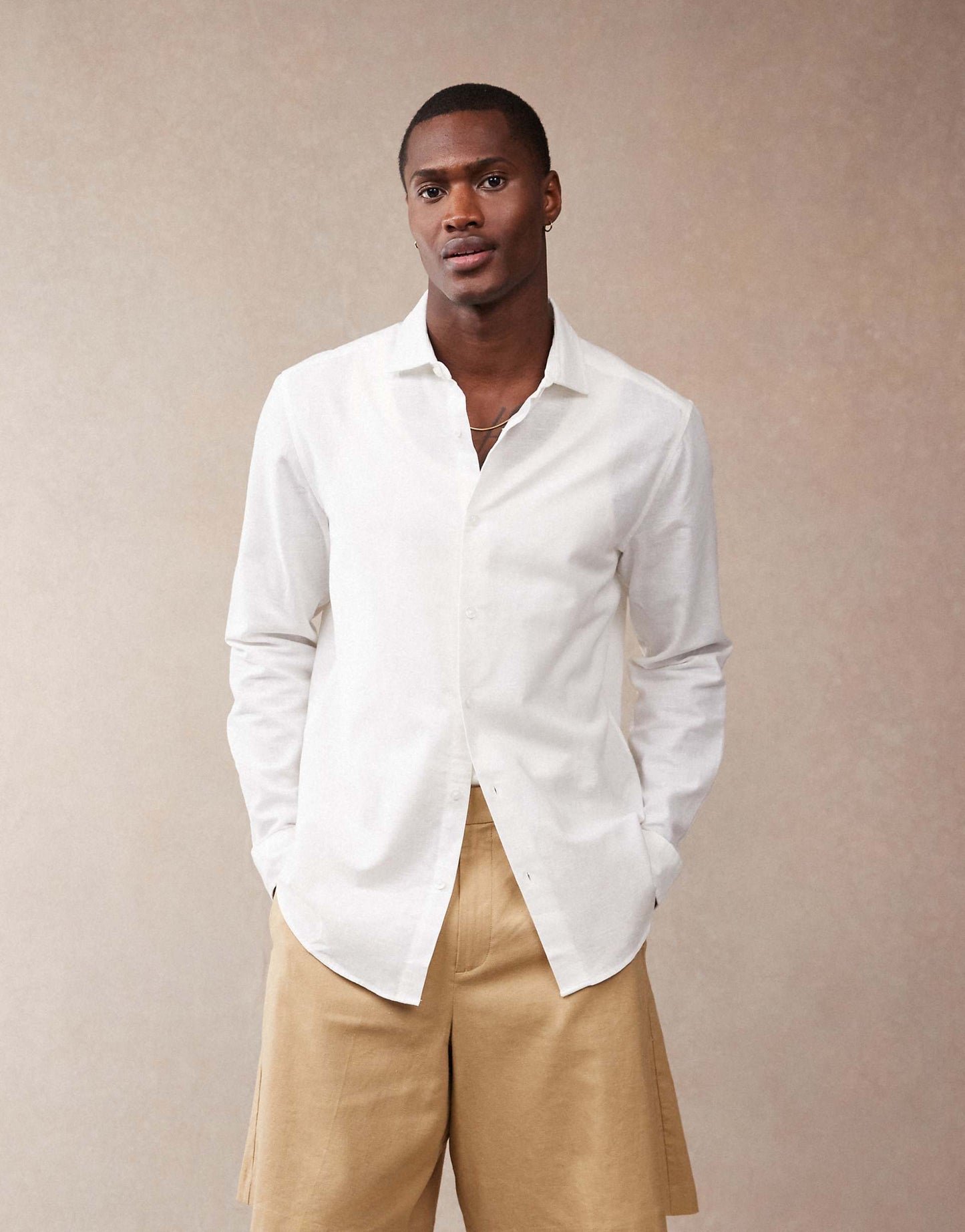 Smart Linen Blend Regular Shirt With Cutaway Collar
