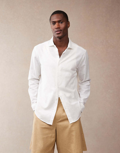 Smart Linen Blend Regular Shirt With Cutaway Collar