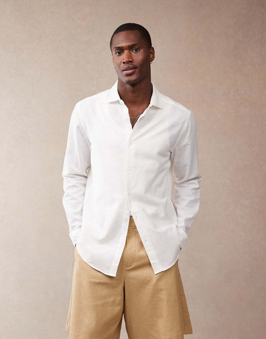 Smart Linen Blend Regular Shirt With Cutaway Collar