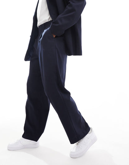 Wide Leg Pleat Front Suit Trousers