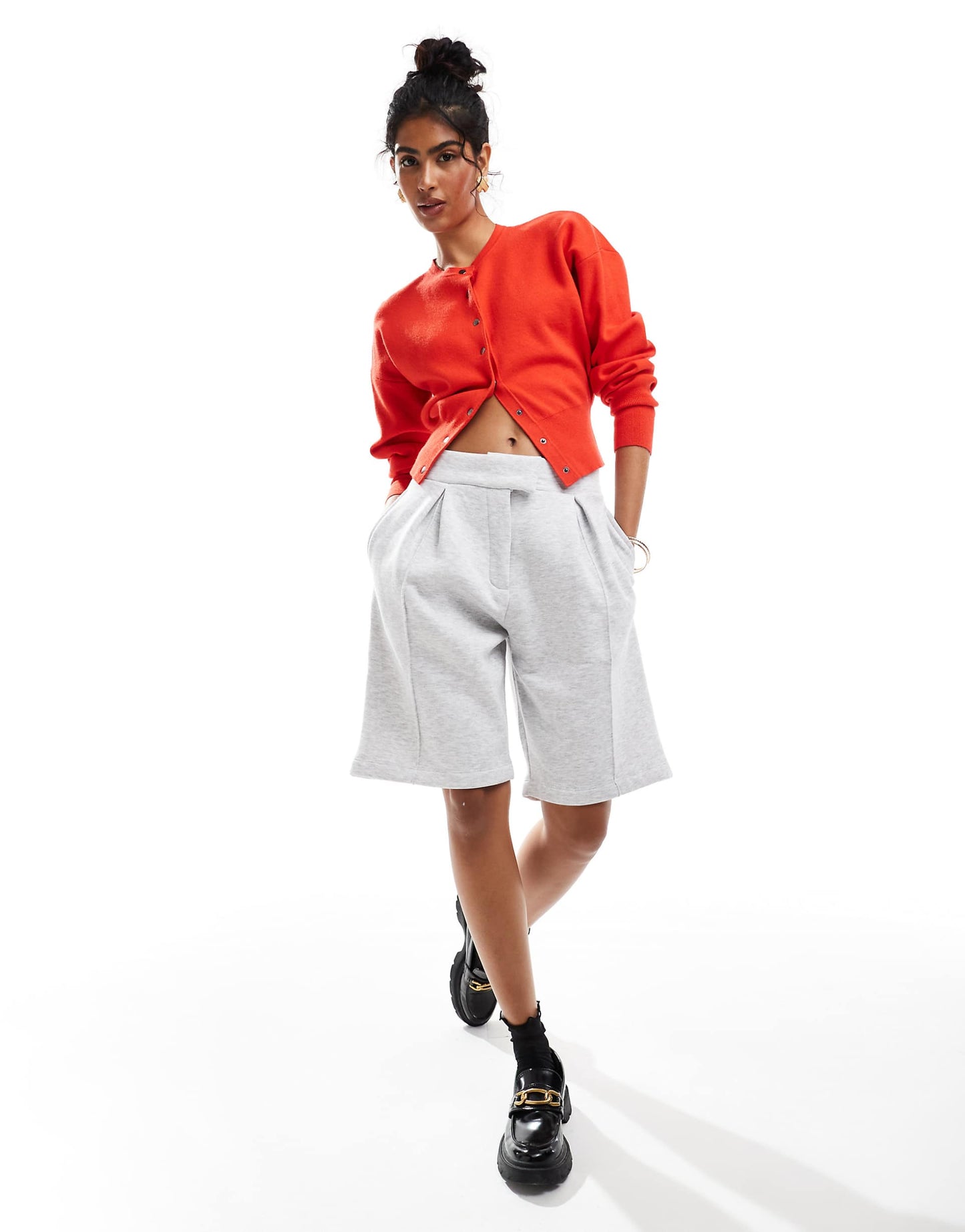 Crew Neck Cardigan With Rib Hem Detail