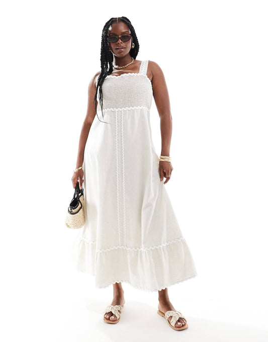 Curve Midi Linen Sundress With Contrast Rik Rak Trim