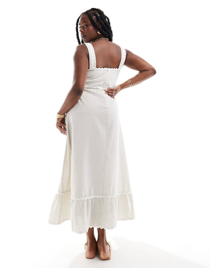 Curve Midi Linen Sundress With Contrast Rik Rak Trim