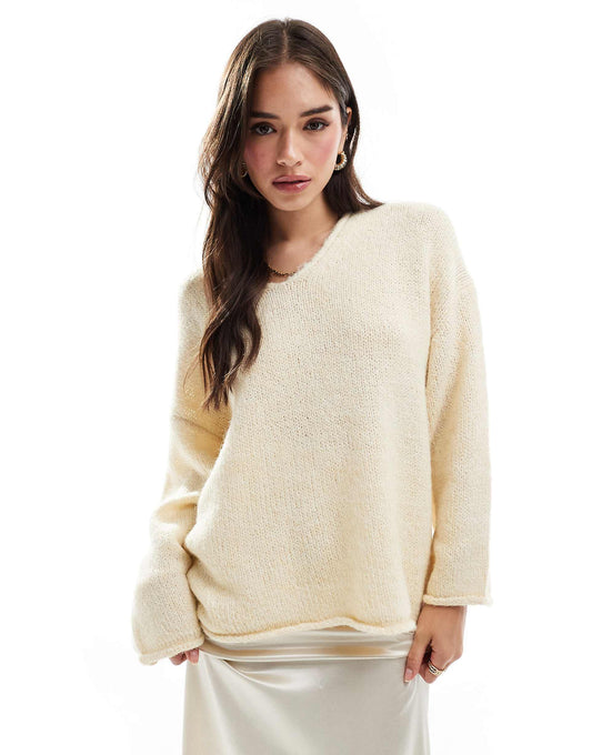 Loose Knit V Neck Longline Jumper