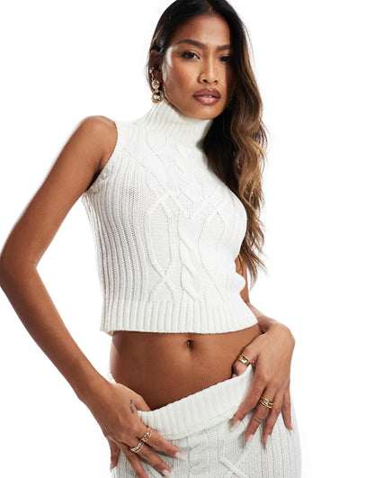 Sleeveless Cable Knit Roll Neck Jumper Co-Ord