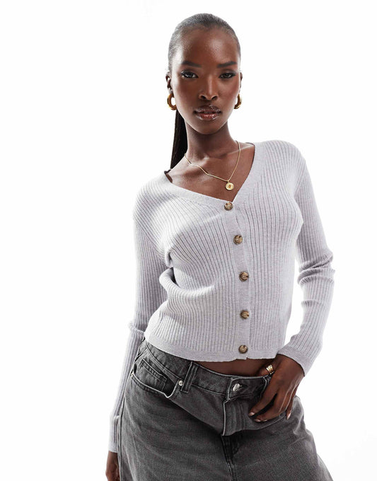 Ribbed Knit Button Through Fitted Cardigan