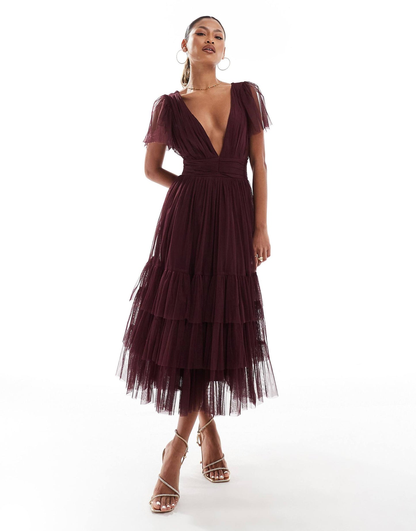 Bridesmaid Madison V Neck Tulle Midi Dress
