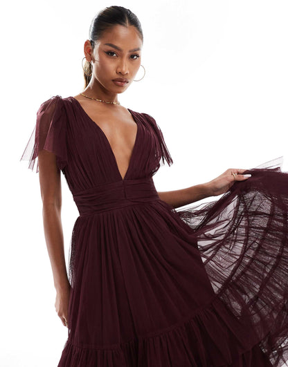 Bridesmaid Madison V Neck Tulle Midi Dress