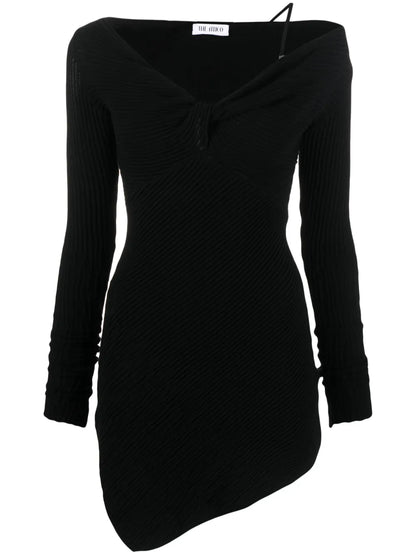 Desai Asymmetric Ribbed-Knit Minidress