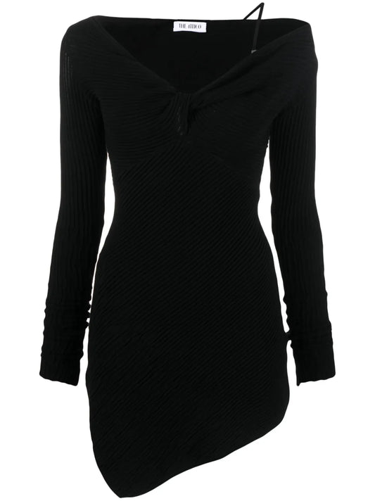 Desai Asymmetric Ribbed-Knit Minidress