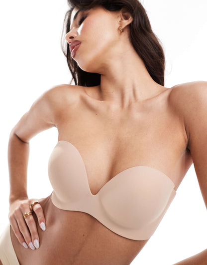 Strapless And Backless Stick On Bra With Clear Side Wings