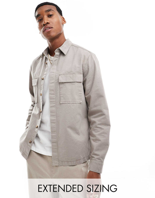 Overshirt With Square Collar And Patch Pocket